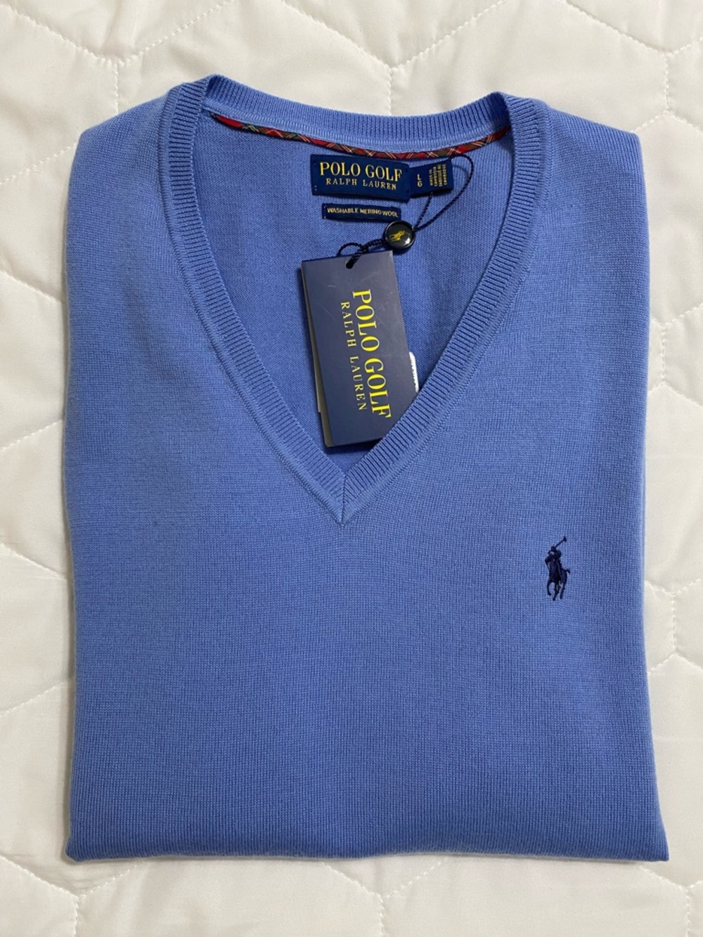 Ralph Lauren Polo Golf Men's V-Neck Sweater in Periwinkle Light Blue Size L NWT